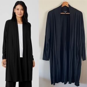 Eileen Fisher | Stretch Jersey Knit Long Jacket in black, size large
